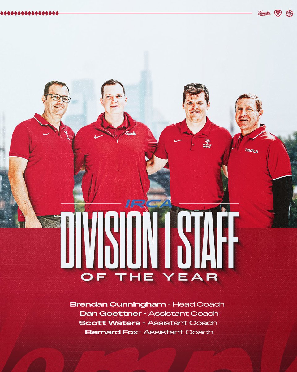 The Best of The Best 🙌

Temple Men’s Crew was named the Comeback Team of the Year by the IRCA, while the Owls’ coaching staff - led by head coach Brendan Cunningham - earned Division I Coaching Staff of the Year honors‼️

#GoOwls🦉