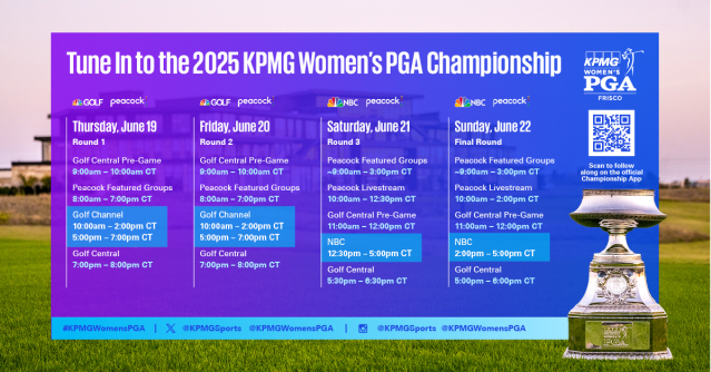 jamasley's tweet photo. Great weekend of golf ahead and always fun to see my work world and personal interests collide. The best in women's golf set to tee it up at the 2025 KPMG Women's PGA Championship. Catch all the action on Golf Channel, NBC and Peacock. https://t.co/cxzogfygXM