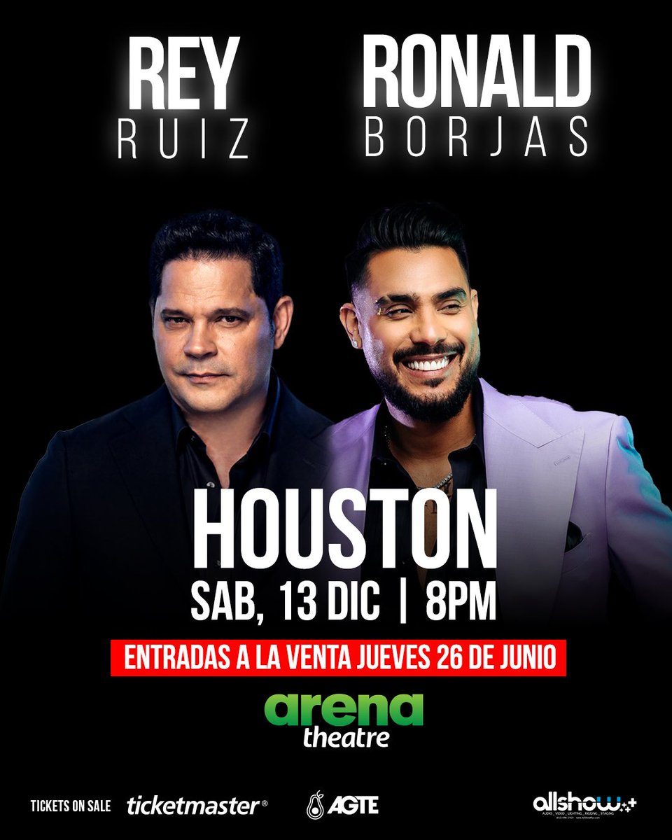 ¡La fiesta se prende en Houston! El fenomenal <a href="/reyruizsalsa/">Rey Ruiz</a> y <a href="/RonaldBorjas/">Ronald Borjas</a> en concierto, el 13 de diciembre en el <a href="/arenatheatre/">Arena Theatre</a>
Entradas a la venta a partir del 26 de junio en @ticketmaster