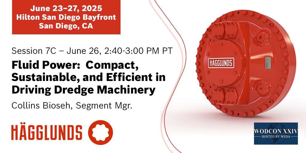#Hägglunds Market Segment Manager, Collins Bioseh will be speaking on Fluid Power for Driving Dredging Machinery at #WODCON #Dredging Summit. See all the great topics WODCON XXIV is offering in 2025. Attend!  virtual.oxfordabstracts.com/event/73990/ti…