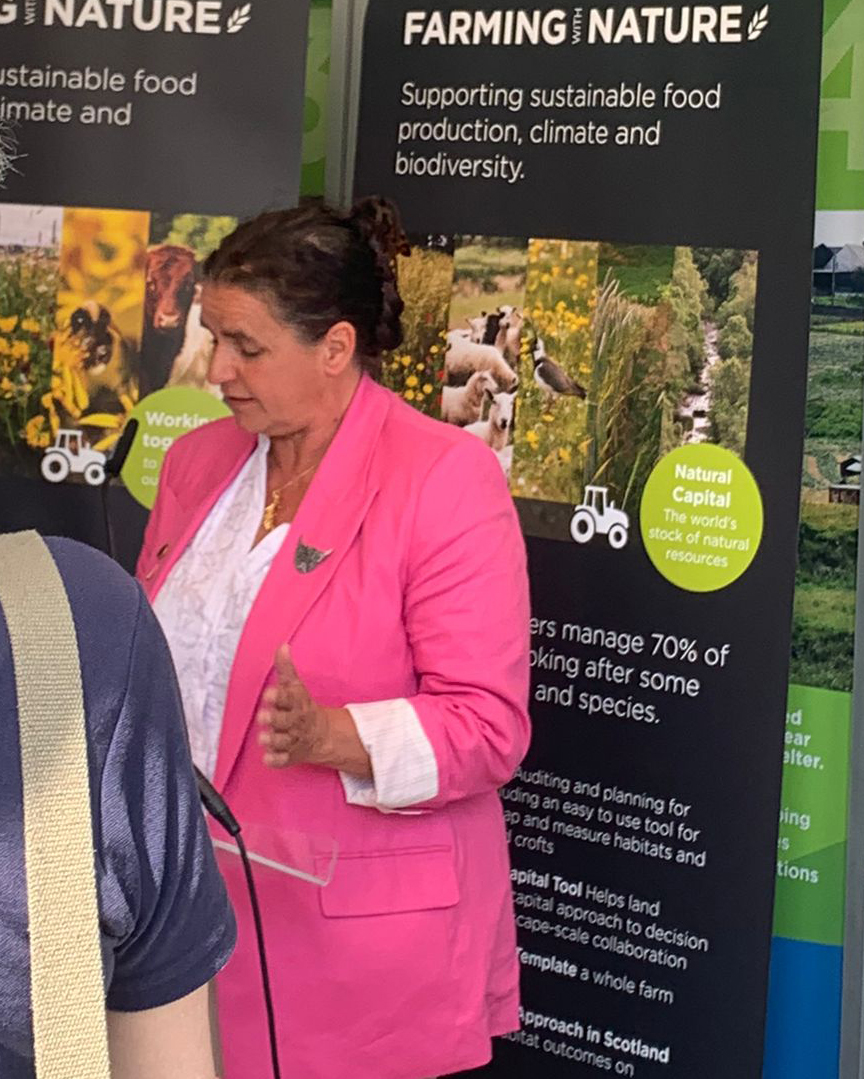 NatureScot's tweet image. Great to hear from Minister for Agriculture @JimFairlieLogie, @QMScotland Chair Kate Rowell, and @ScotLandEstates Chair @DeeWardRottal at our #RHS2025 reception today!
#FarmingWithNature 📣🌳