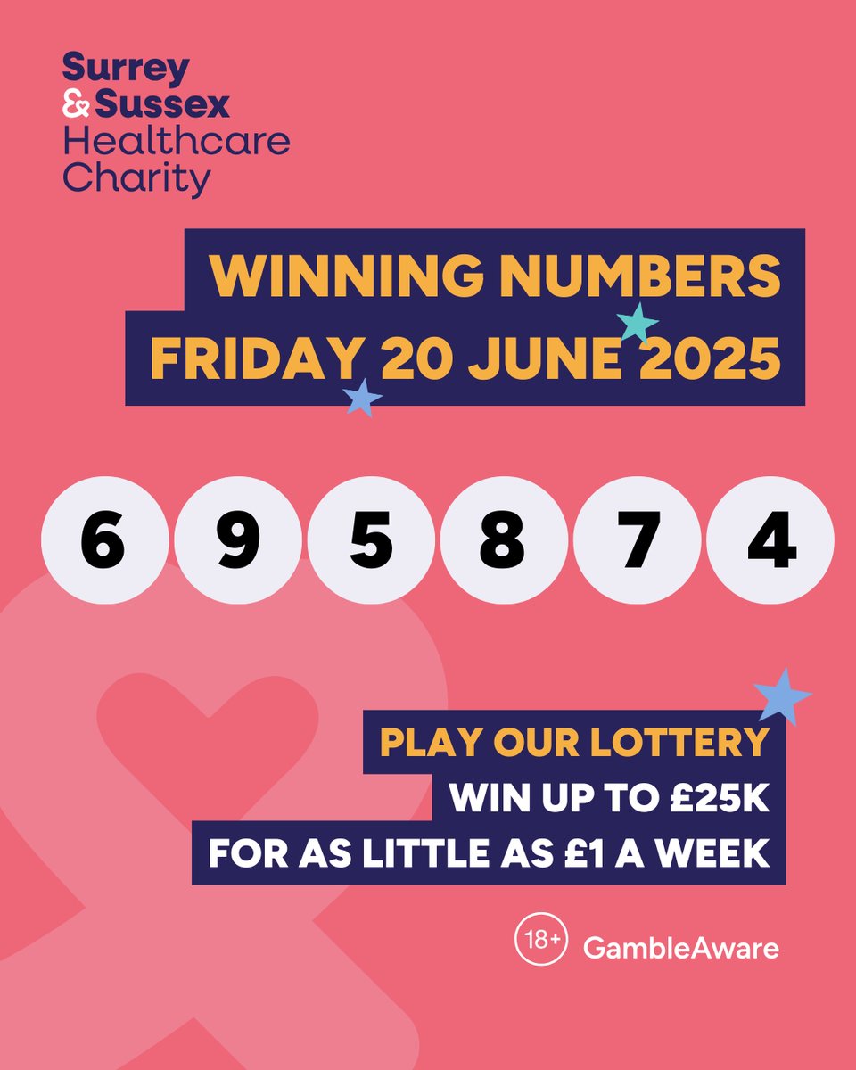 Surrey & Sussex Healthcare Charity (@sashcharity) on Twitter photo Today's winning numbers! Every entry helps us do more for people in hospital. Visit out website (and hit the big lottery button) to find out how you can be part of it. ๐ <a href="/sashnhs/">SASH NHS Trust</a> #surrey #sussex #eastsurrey #westsussex #reigate #crawley #oxted #horley #horsham Today's winning numbers! Every entry helps us do more for people in hospital. Visit out website (and hit the big lottery button) to find out how you can be part of it. ๐ <a href="/sashnhs/">SASH NHS Trust</a> #surrey #sussex #eastsurrey #westsussex #reigate #crawley #oxted #horley #horsham