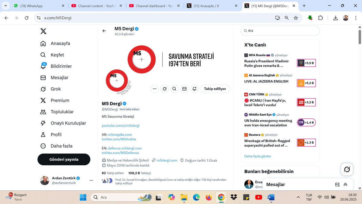 İsrail'in bir hafta önce başlayan İran saldırısı sonrasında Türkiye'nin 51'nci yayın yılını idrak eden dergisi M5'in <a href="/M5Dergi/">M5 Dergi</a>  uzman kadrosu başarılı haber takibiyle rakiplerine fark attı A.Özgür Zentürk, Adem Kılıç ve Abdullah Şentürk ve genç teknik ekibi  mutlaka takibe alın