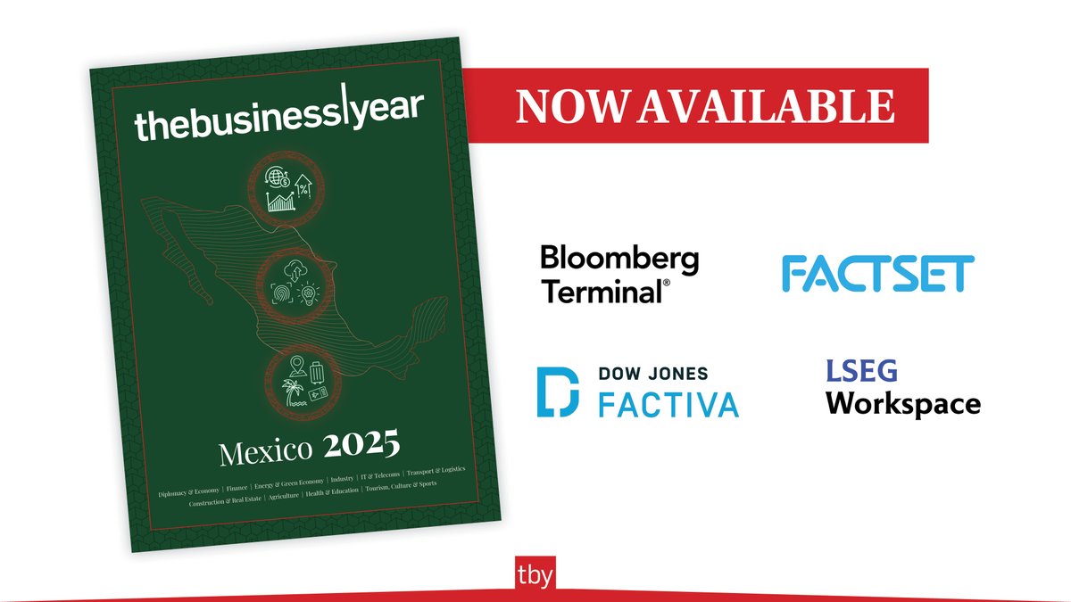 TBYupdates's tweet image. The Business Year: Mexico 2025 is now available on #BloombergTerminal, #FactSet, #DowJonesFactiva, and #LSEGWorkplace.
Or subscribe today at lnkd.in/d65CswV to access.
As Mexico navigates a pivotal period of geopolitical realignment and economic opportunity, The…