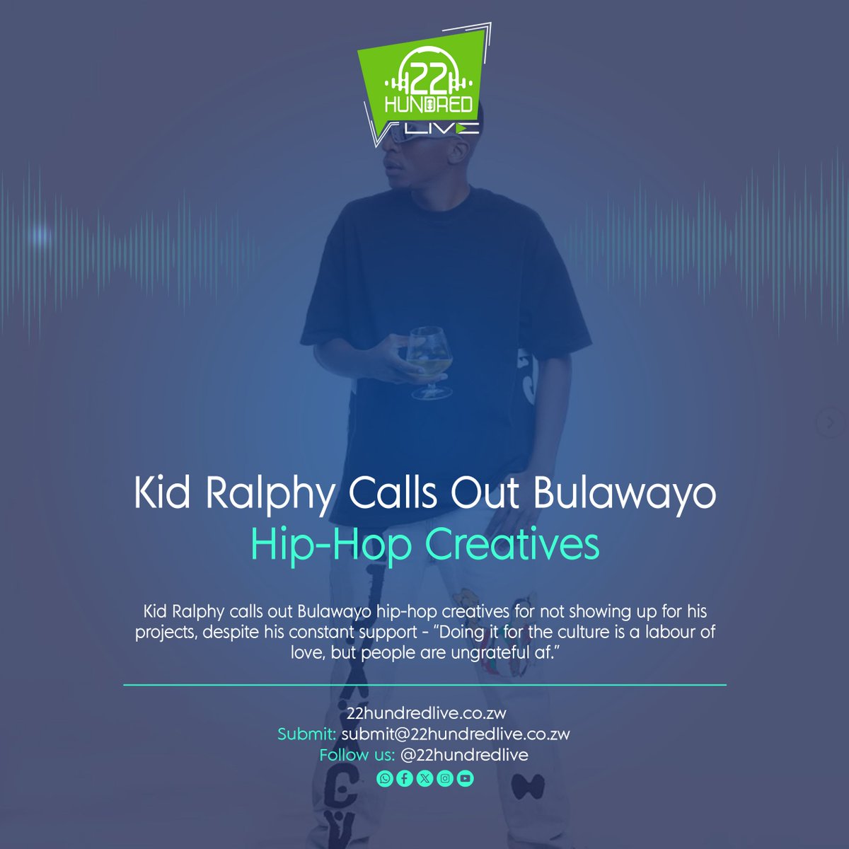 22hundredlive's tweet photo. Kid Ralphy’s Call for Unity in Bulawayo Hip-Hop https://t.co/cqYKUICh5W
#2200live https://t.co/Gx1Llx4kA9