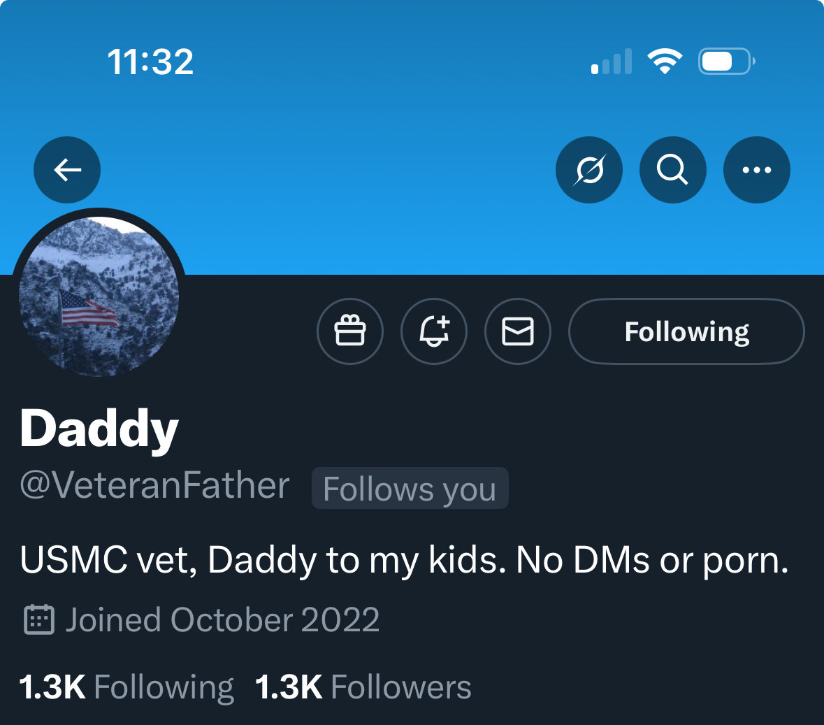 Please follow this USMC veteran who follows back. Thank you for your service. ⁦<a href="/VeteranFather/">Daddy</a>⁩