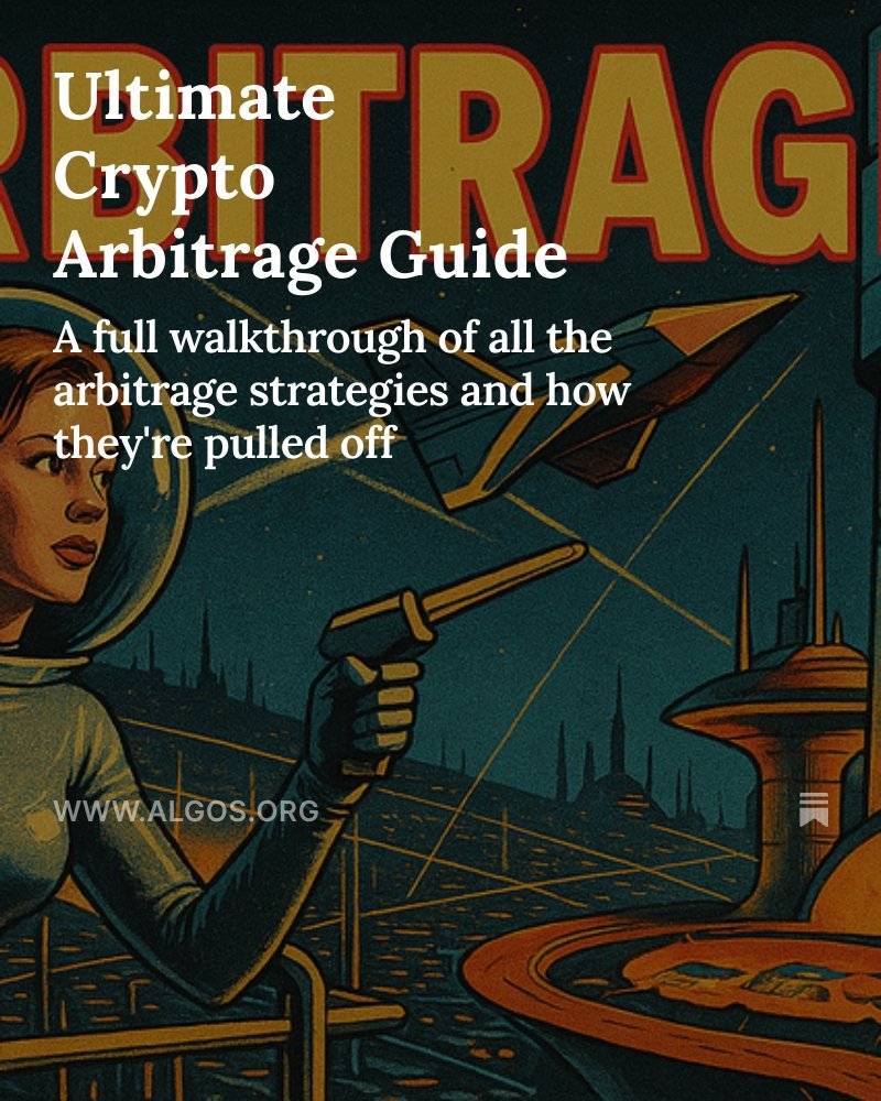 Full crypto arbitrage guide up on the blog (www dot algos dot org). Lots of  information on how to pull them off, and the best places to find alpha!