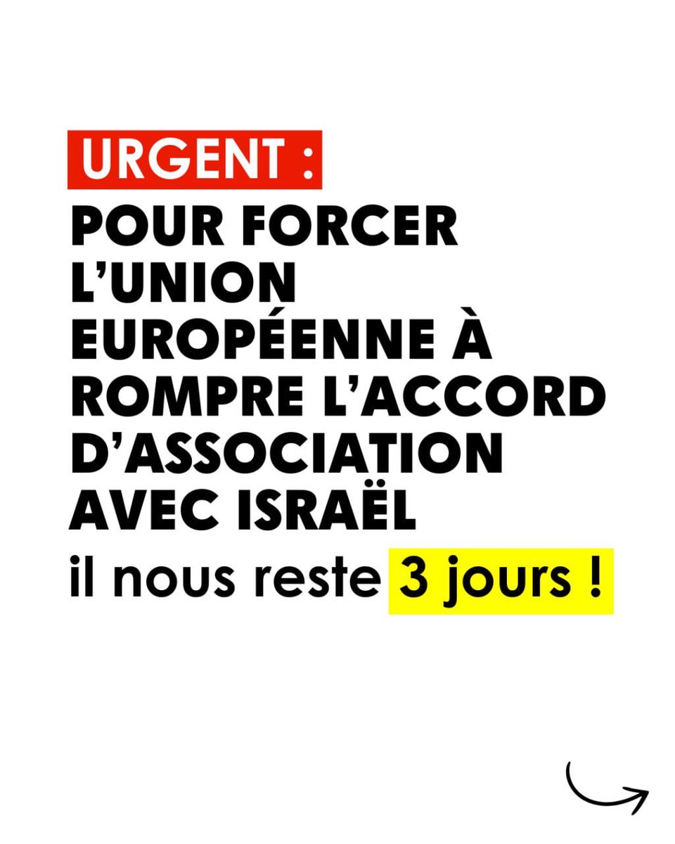 🇵🇸 Pour forcer l'Union européenne à rompre l'accord d'association avec Israel il nous reste 3 jours

Signez et faites signer la pétition ! 👉 
sign.myvoice-mychoice.org/forms/stop_gaz…