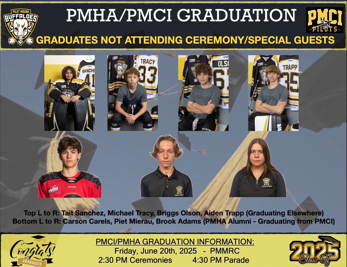Congratulations to the Graduating Class of 2025! Our PMHA and PMCI graduates will celebrate this afternoon and evening at the PMMRC! 🎓#FearTheBuffs #HockeyAcademy #PMHA #StudentAthletes