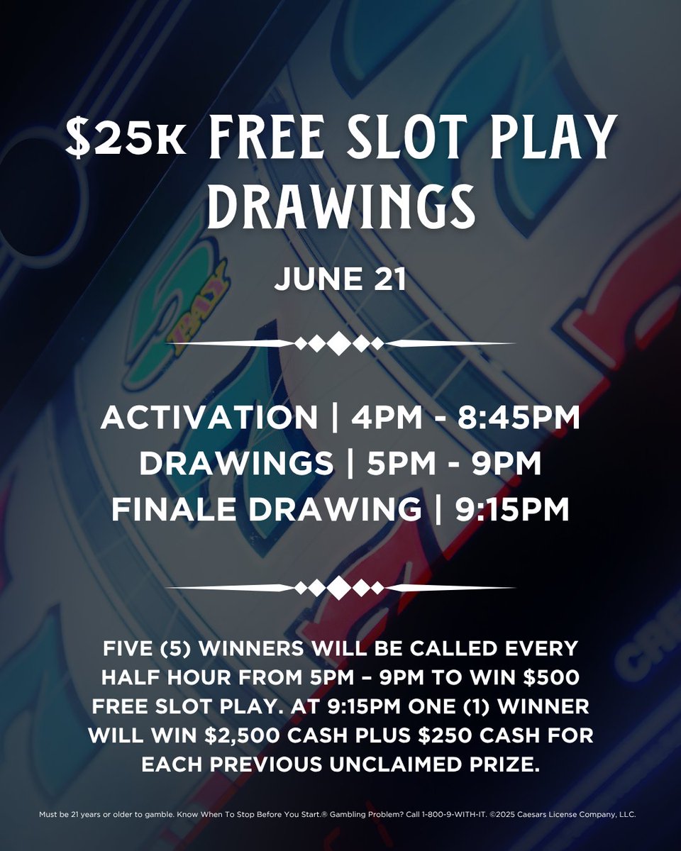 Join us tomorrow for our $25K Free Slot Play Drawings! 🎰💸 #casino #drawings #playlegendary