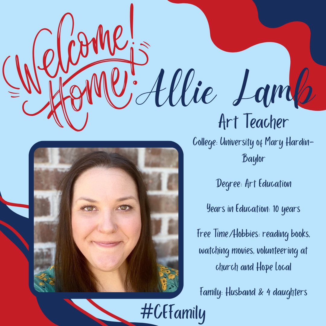CastleberryElem's tweet photo. Welcome Home, Allie Lamb! We’re excited to introduce our new art teacher to the CE family! With her passion for creativity & dedication to inspiring students, Allie is ready to bring color, imagination, & joy to every classroom. #CastleberryISD #CEfamily #CEroars https://t.co/MilppYNrpa