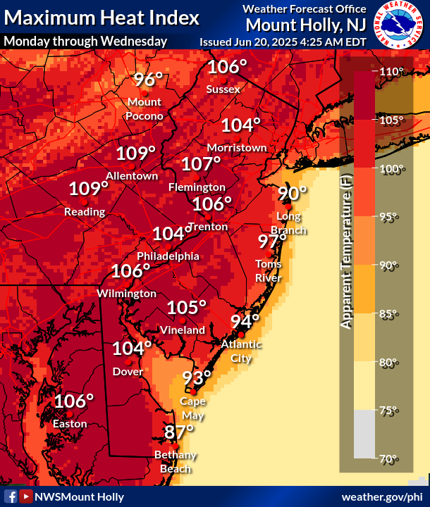 NorthamptonEM's tweet photo. EXTREME HEAT WATCH in effect from 6/23 thru 6/25. Heat indexes may reach 107 degree. Check NWS weather for more information. https://t.co/OkZKr8uES5