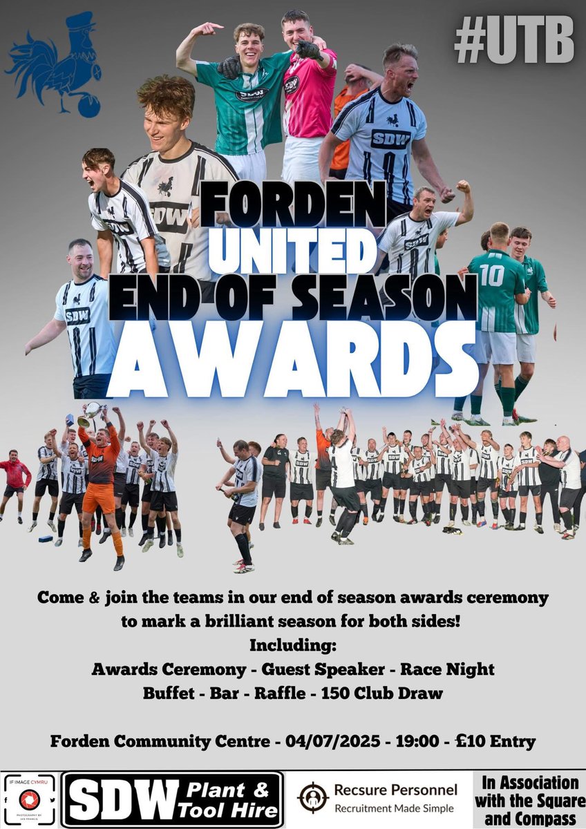 FordenUnited's tweet photo. 📢 End of Season Awards Night 🏆 

Celebrate the award winners from both of our sides this last season on Friday 4th July!

19:00 down at Forden Community Centre, be good to see you there!

#UTB ⚪️⚫️ https://t.co/Md5Fgr2GTC