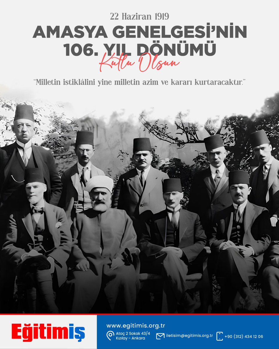 Amasya’dan yükselen ses 106 yıldır yolumuzu aydınlatıyor:
“Milletin istiklalini yine milletin azim ve kararı kurtaracaktır!”

Bu tarihi çağrı; vatanın bütünlüğü ve milletin geleceğinin tehlikede olduğunu ilan ederken, aynı zamanda Cumhuriyet’in ön sözünü yazmıştır.

Bugün halkın
