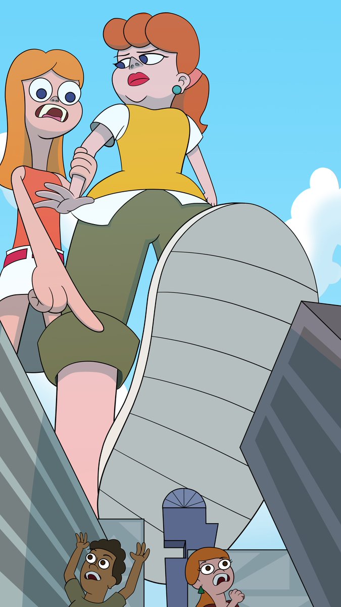 Long story short, Phineas and Ferb had a mishap with a portal machine that caused downtown Danville to be teleported to their front porch at nearly microscopic size. The citizens panic as Linda appears in the sky and threatens to flatten them all in one oblivious step.