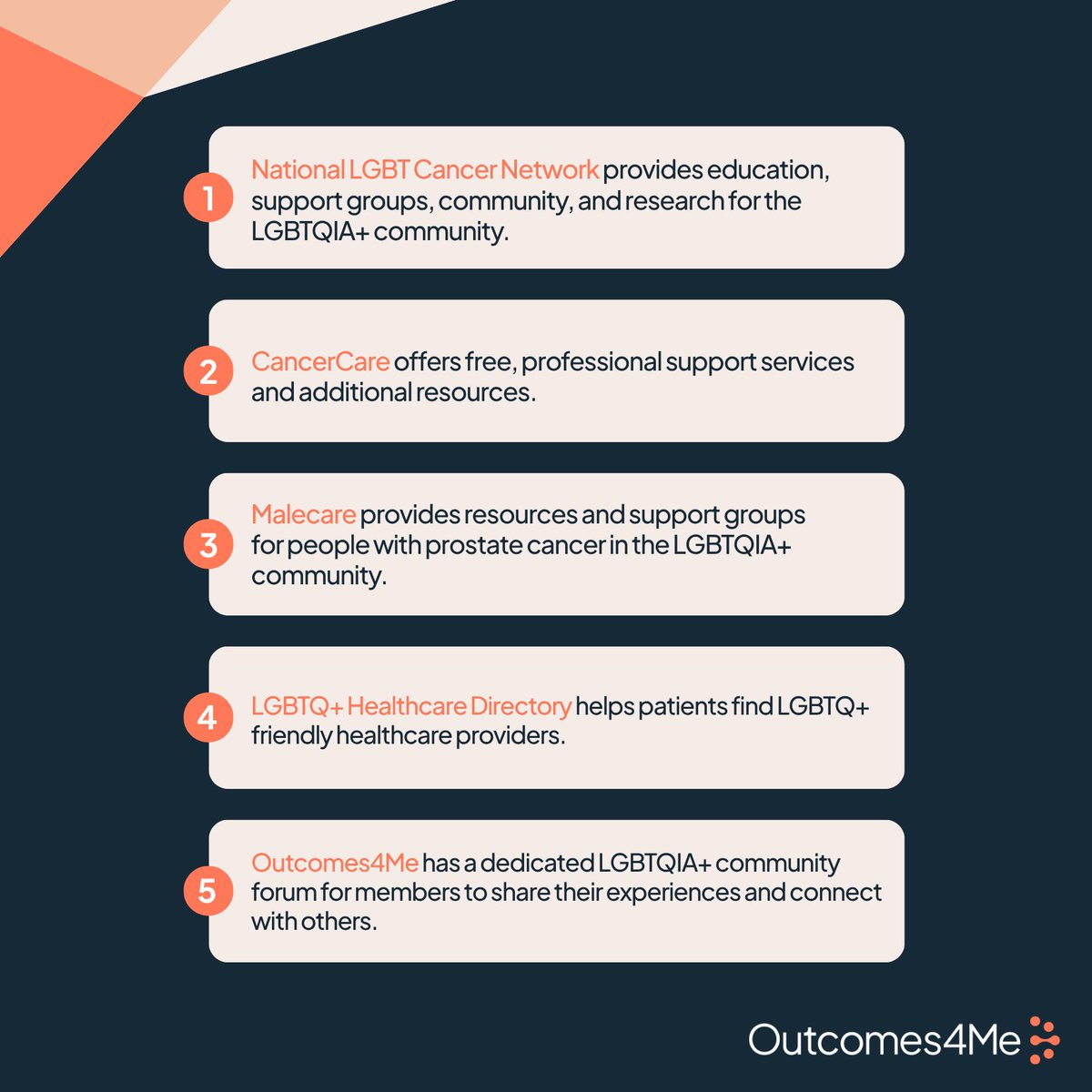 outcomes4me's tweet image. #LGBTQIA+ patients often have a difficult time finding care providers who are knowledgeable about the needs of patients who identify as part of the LGBTQIA+ community. For #PrideMonth, we're highlighting five resources that can help patients in this community 🌈