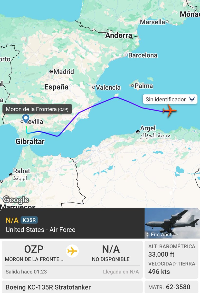 🇺🇸  USAF KC-135T Stratotanker 62-3580 del 328thARS despega desde Morón con rumbo E.
