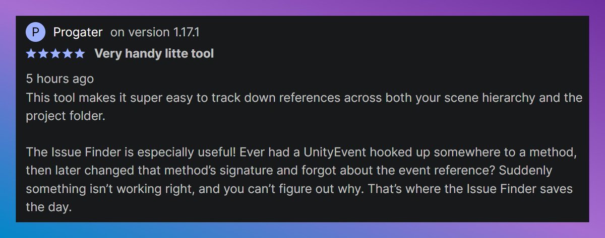 codestage_net's tweet image. Maintainer got another ⭐⭐⭐⭐⭐ review! 
Upcoming v2 will be even more robust 💪
Huge thanks to everyone who leaves reviews, your feedback is sincerely appreciated!
assetstore.unity.com/packages/slug/…
