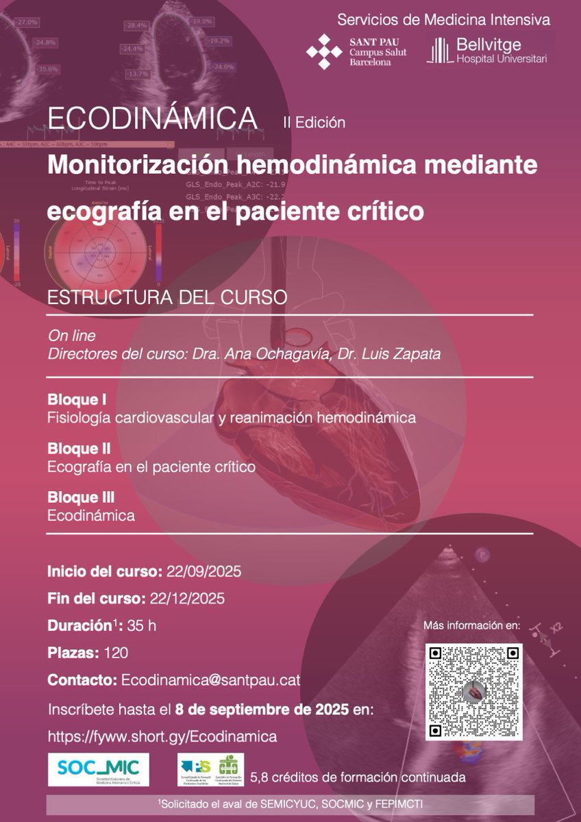 lluiszf's tweet image. 🚨Abiertas las inscripciones para la II edición del curso ECODINÁMICA: monitorización hemodinámica mediante ecografía en el paciente crítico. 
🗓️ Del 22/09 al 22/12  
🎯 35h formativas(100% online) 
📌 Inscripciones: fyww.short.gy/Ecodinamica
#ECODINÁMICA #UCI #ecografía