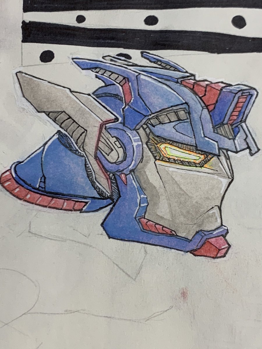 #optimusprime head I drew in my sketchbook a few years ago, I think I used either watercolor or colored India ink. 

#transformers #robots #characterdesign #maccadam #transformersart #ink #watercolor #maccadams #mecha #mechahelmet #sketchbookpages #sketchbook