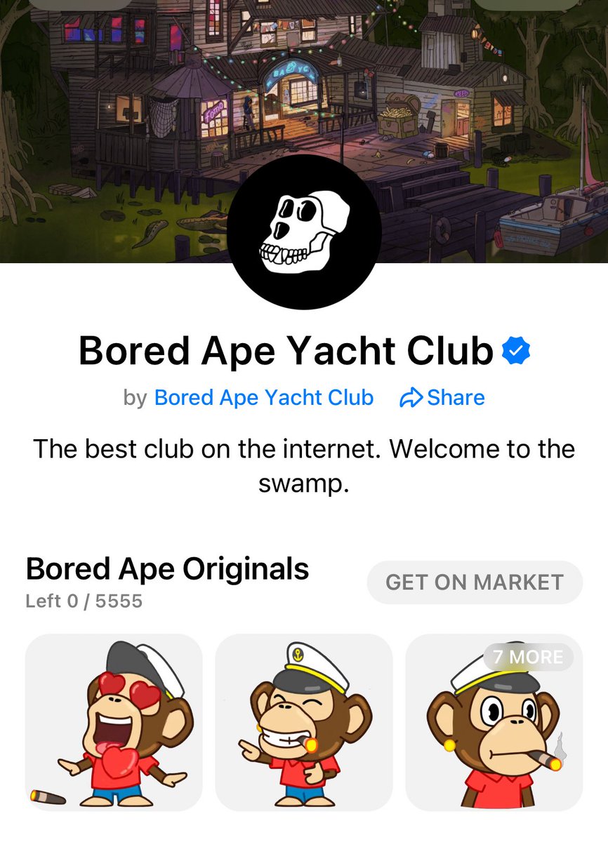 Eliza (@web3eliza) on Twitter photo Wtf ! Sold out in seconds! 
5555 Bored Ape telegram stickers for 5555 star ( ~ $80 ) 
You still sleeping? 😴 Wtf ! Sold out in seconds! 
5555 Bored Ape telegram stickers for 5555 star ( ~ $80 ) 
You still sleeping? 😴
