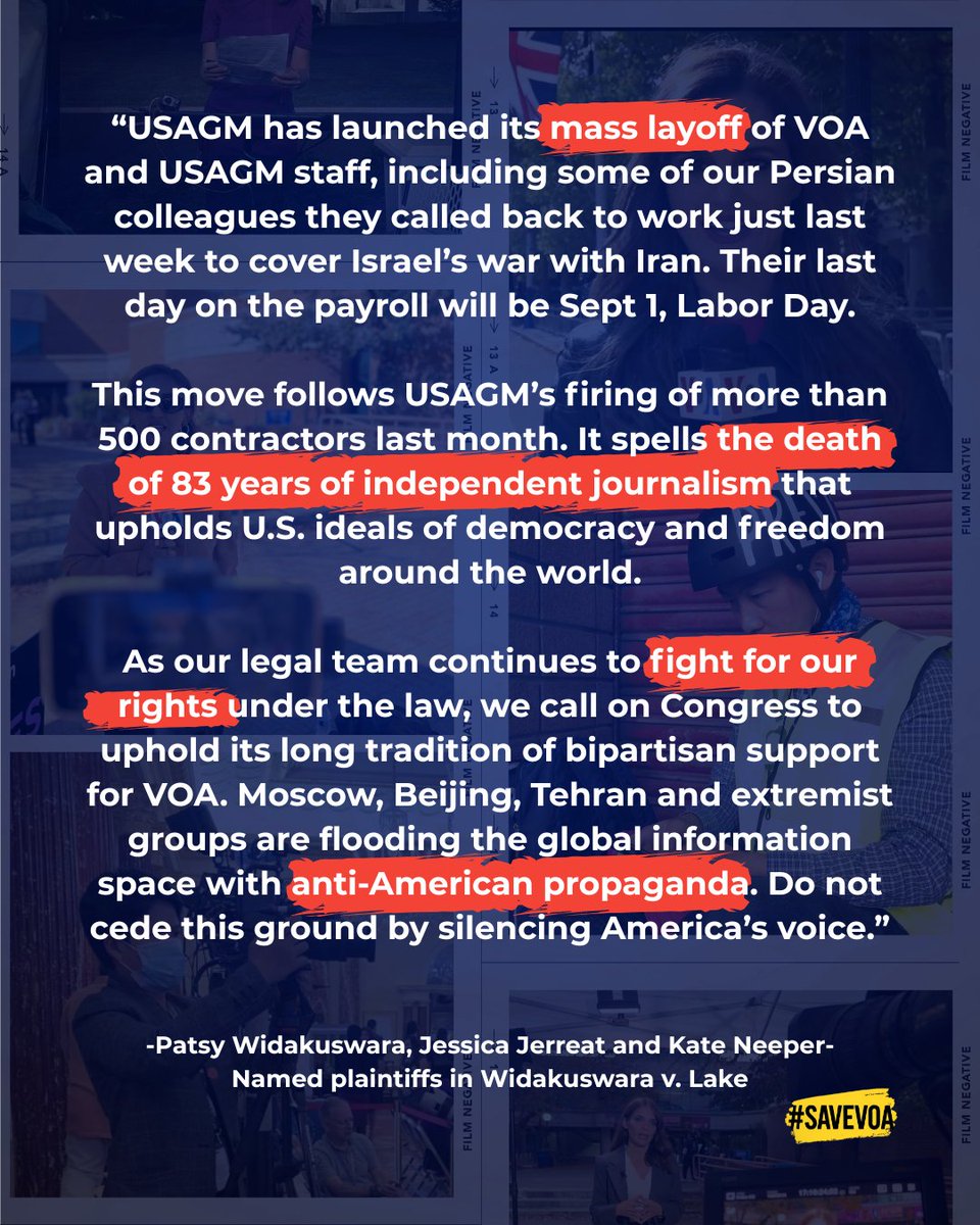 Today (6/20), many full-time employees from across VOA and USAGM received Reduction in Force (RIF) notices, terminating their employment. Most of them had been on adminstrative leave since mid-March, after President Trump ordered that the agency be dismantled. Here is a statement