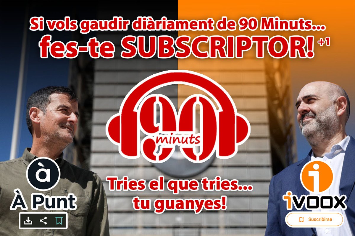 ➕1️⃣ FES-TE SUBSCRIPTOR!

La millor forma de no oblidar-te del <a href="/90minuts/">Norantaminuts</a> cada dia:

🟠 Tens compte en <a href="/ivoox/">iVoox</a>? SUBSCRIU-TE al podcast a la carta: ivoox.com/podcast-90-min…

⚫ Registra't en la web d' <a href="/apunt_media/">À Punt</a> i punxa en ❤ Programa FAVORIT: apuntmedia.es/programes/90-m…

Fàcil! 👨‍🦲🦊