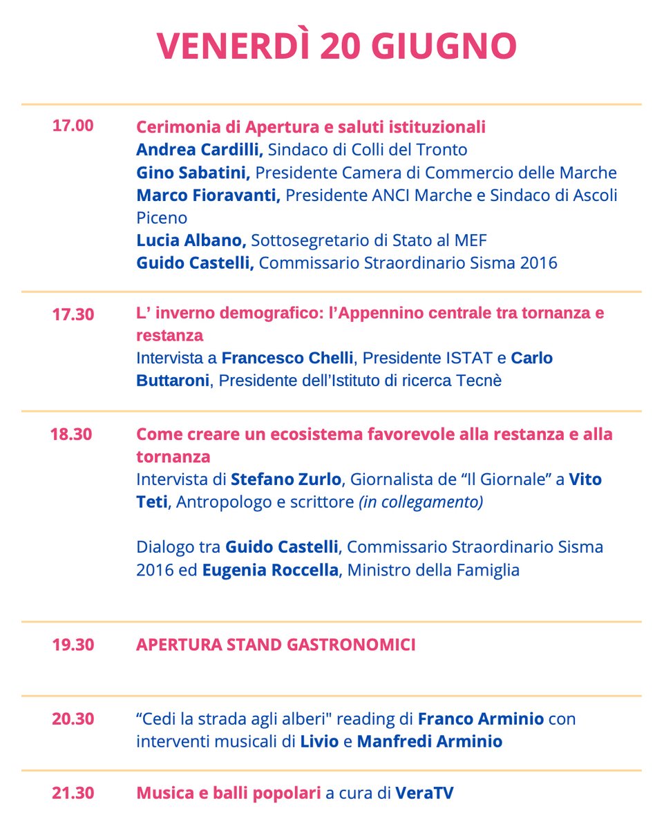 È finalmente iniziata la prima edizione del festival “Restare, partire, tornare”.

Da oggi a domenica, Colli del Tronto diventa il cuore del confronto sul futuro dell’Appennino centrale.

Leggi il programma!
