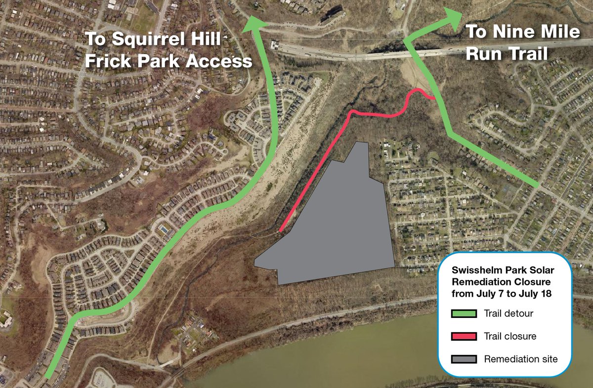 A portion of the southern end of the Nine Mile Run Trail will close starting July 7, 2025, and it will end on July 18, 2025. The work will no longer require significant traffic on the trail. This change reduces the length of the trail closure from what was anticipated.