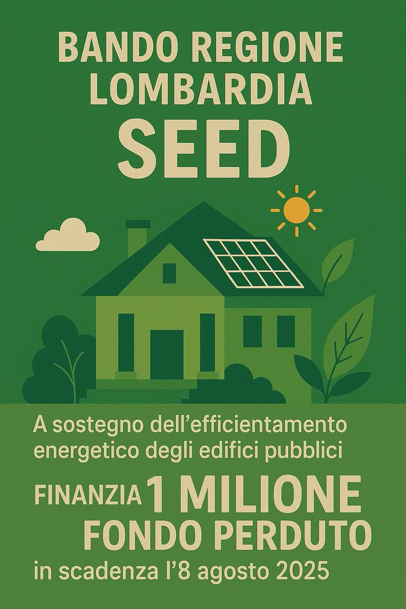 BrianeSrl's tweet image. OCIO AL CANTER – Opportunità in vista!

Regione Lombardia ha lanciato il Bando SEED PA – Sostenibilità ed Efficienza Energetica degli Edifici pubblici, un’occasione importante per i Comuni lombardi.

Contatta lo staff di BRIANE!

#efficientamentoenergetico #RegioneLombardia