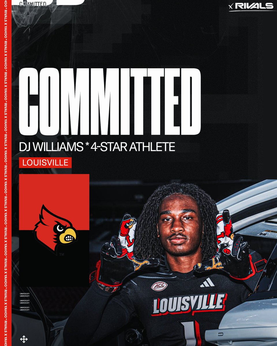 John Garcia, Jr. (@johngarcia_jr) on Twitter photo Louisville strikes in the Sunshine State with two-way talent DJ Williams, who projects at wide receiver for former Super Bowl MVP <a href="/deionbranch84/">Deion Branch #83 #84</a> and the Cardinals:
"He sees himself in me"
n.rivals.com/news/four-star… Louisville strikes in the Sunshine State with two-way talent DJ Williams, who projects at wide receiver for former Super Bowl MVP <a href="/deionbranch84/">Deion Branch #83 #84</a> and the Cardinals:
"He sees himself in me"
n.rivals.com/news/four-star…