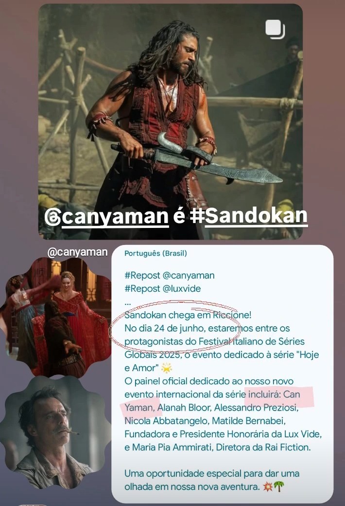 Repost IG #CanYaman 
#Sandokan chega a Riccione dia 24 de junho 2025
