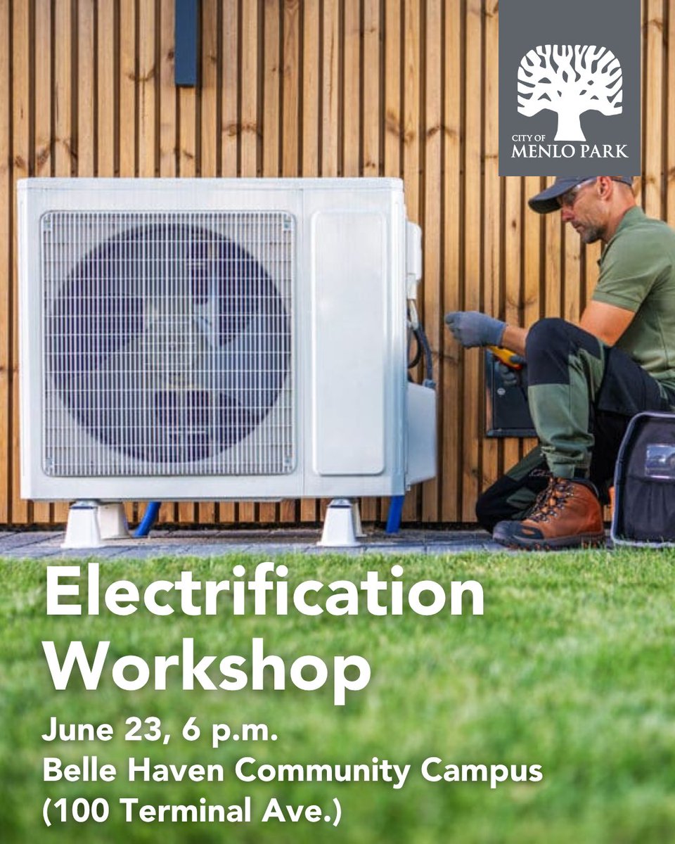 City of Menlo Park (@cityofmenlopark) on Twitter photo ⚡️ Join <a href="/PenCleanEnergy/">Peninsula Clean Energy</a> and <a href="/CRCommunities/">Climate Resilient Communities</a> for a free workshop June 23 from 6–7:30 p.m. at Belle Haven Community Campus (100 Terminal Ave.) to learn if you qualify for free air conditioning units and energy-efficient electric appliances.
Learn more: bit.ly/4kLEpbJ ⚡️ Join <a href="/PenCleanEnergy/">Peninsula Clean Energy</a> and <a href="/CRCommunities/">Climate Resilient Communities</a> for a free workshop June 23 from 6–7:30 p.m. at Belle Haven Community Campus (100 Terminal Ave.) to learn if you qualify for free air conditioning units and energy-efficient electric appliances.
Learn more: bit.ly/4kLEpbJ