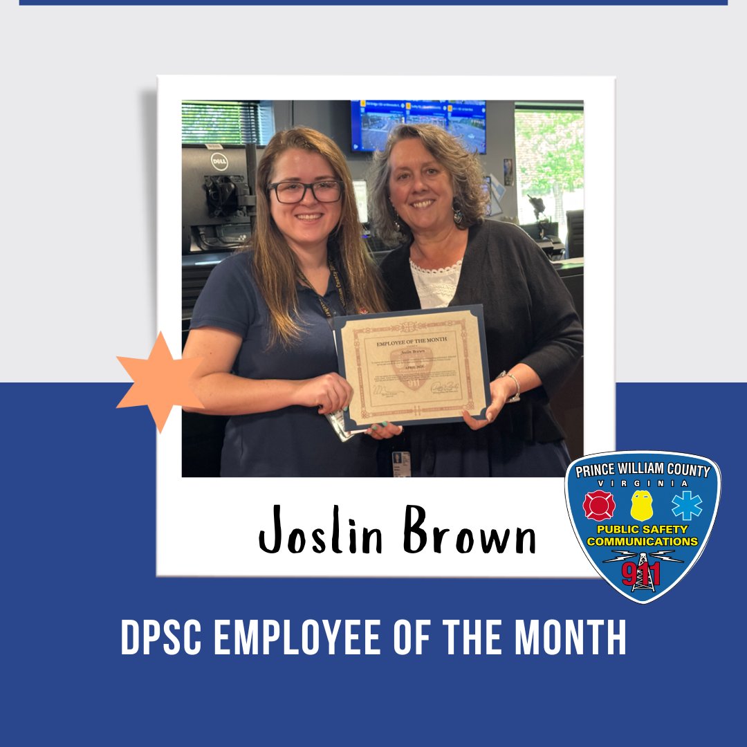 PWCounty911's tweet image. Congratulations to TCII Joslin Brown on receiving the Employee of the Month award. So proud of the work that you are doing! #PWC911 #EmployeeOfTheMonth #TeamRecognition #WeAnswerTheCall