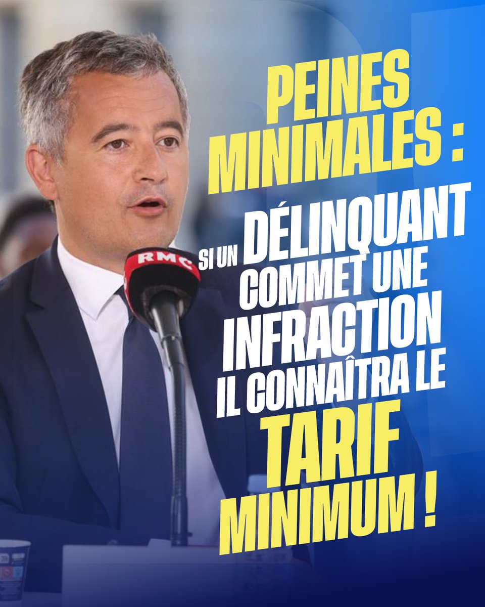 📺 Gérald Darmanin dans les #GGRMC : « Je suis favorable à l’instauration de peines minimales : si un délinquant commet une infraction, il connaîtra le tarif minimum ! » 👏

➡️ rmc.bfmtv.com/replay-emissio…