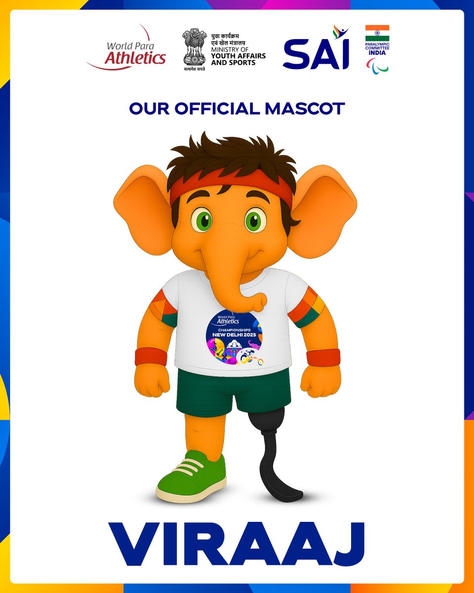 Paralympic Committee of India (@pci_in_official) on Twitter photo Meet Viraaj โ the official mascot of the New Delhi 2025 World Para Athletics Championships! ๐ฆ๐ซ
A symbol of strength, resilience & pride, Viraj represents the fearless spirit of para-athletes.
Let the roar of champions begin! ๐ฎ๐ณ
<a href="/ParaAthletics/">Para Athletics</a> <a href="/Media_SAI/">SAI Media</a> <a href="/YASMinistry/">YAS Ministry</a> <a href="/PIB_India/">PIB India</a> Meet Viraaj โ the official mascot of the New Delhi 2025 World Para Athletics Championships! ๐ฆ๐ซ
A symbol of strength, resilience & pride, Viraj represents the fearless spirit of para-athletes.
Let the roar of champions begin! ๐ฎ๐ณ
<a href="/ParaAthletics/">Para Athletics</a> <a href="/Media_SAI/">SAI Media</a> <a href="/YASMinistry/">YAS Ministry</a> <a href="/PIB_India/">PIB India</a>