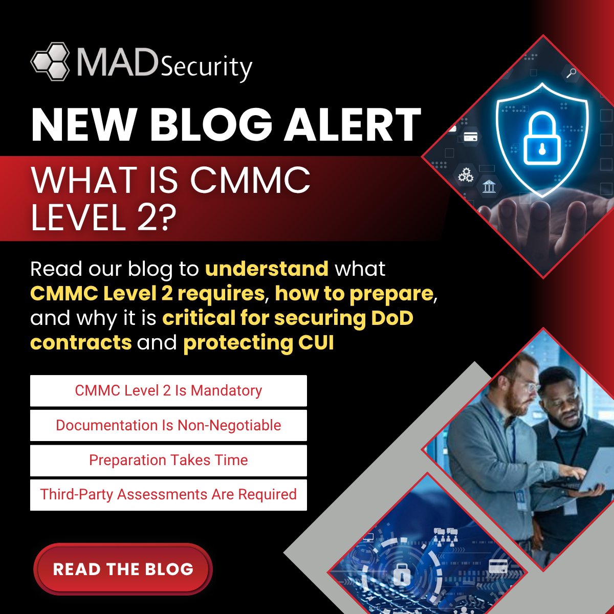 NEW BLOG ALERT 

🔗 hubs.la/Q03rP2xF0  

"What is CMMC Level 2?" is now LIVE on the MAD Security website!

Read the full blog TODAY! 

#MADSecurity #CMMCLevel2 #CybersecurityCompliance #DefenseCybersecurity #DoDContractors