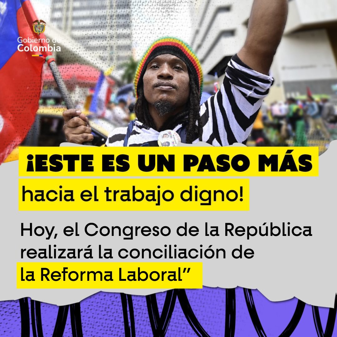 ¡Este 20 de junio es un día clave para millones de colombianos! 🙌🏻 🇨🇴

El Congreso aprobará la Reforma Laboral 🏛️. Una iniciativa que dignifica el empleo y promueve el trabajo bien remunerado 💪🏻. 

#ElTrabajoDignoEsLey