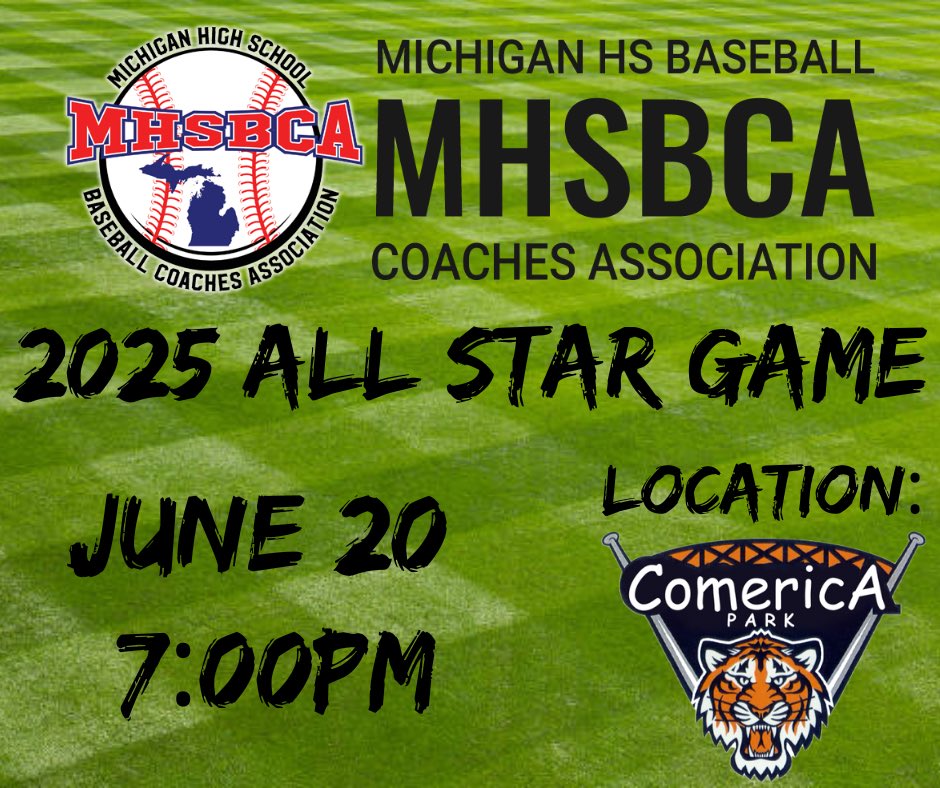 MHSBCA (@mhsbca1) on Twitter photo TODAY IS THE DAY❗️
East 🆚 West
📍<a href="/ComericaPark/">Comerica Park</a>
⌚️ Gates Open at 6:00
⌚️ 1st Pitch 7:00pm
🎟️ $15 Gameday Program Included
🐅 Enter/Purchase Tickets at the gate by the big Tiger
Tag us in your pics tonight! TODAY IS THE DAY❗️
East 🆚 West
📍<a href="/ComericaPark/">Comerica Park</a>
⌚️ Gates Open at 6:00
⌚️ 1st Pitch 7:00pm
🎟️ $15 Gameday Program Included
🐅 Enter/Purchase Tickets at the gate by the big Tiger
Tag us in your pics tonight!