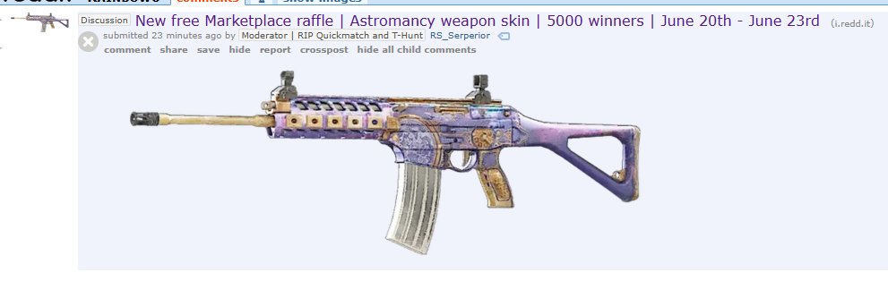 I think one of the subreddit mods accidentally leaked the new raffle skin? I'm not seeing any posts about this