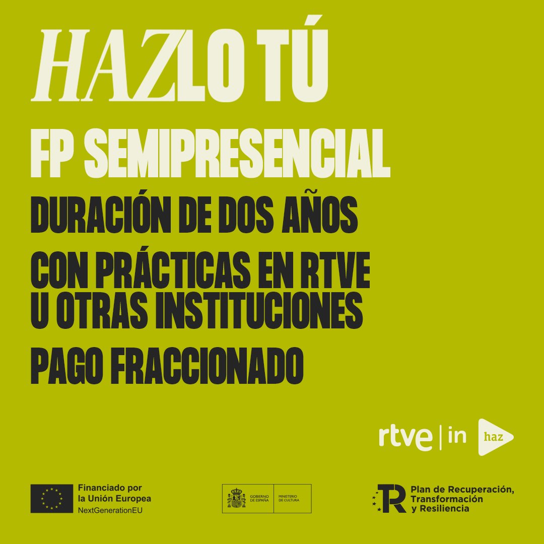 Fórmate para trabajar en la producción de televisión, películas y espectáculos de forma semipresencial y con pago fraccionado.

#RTVEInstituto
#Haz

haz.institutortve.com/formate/lineas…