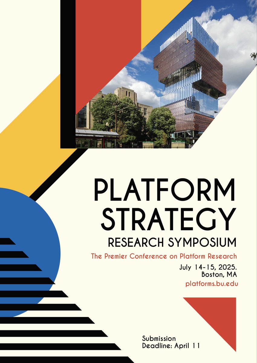 BU Platform Summit July 15 features great rsch on social media, using AI to build platforms, decentralization, M&amp;A strategies, robo taxis...

$1000 best paper prize.

Program: questromworld.bu.edu/platformstrate…

Registration: questromworld.bu.edu/platformstrate…

We look forward to seeing you!