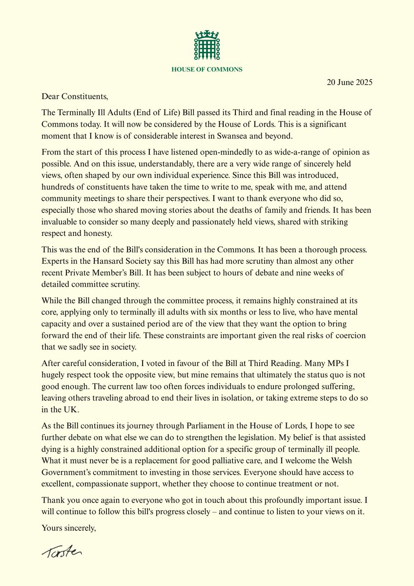 My statement to constituents after today's vote.