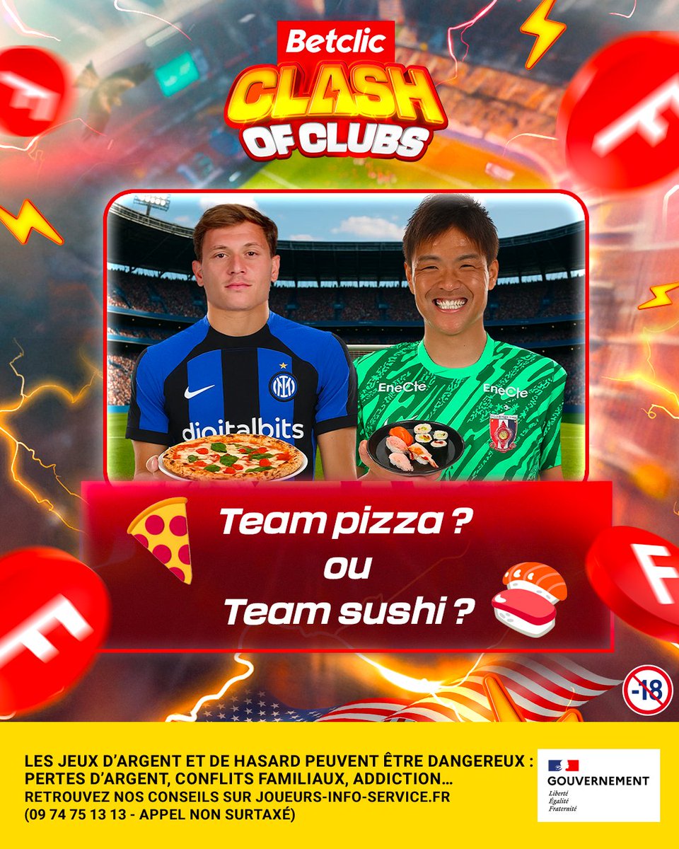 CLASH OF FREEBETS* !! 🔥

⚔️ INTER - URAWA ⚔️
🎁 10x20€ de Freebets* à se partager parmi les réponses ! 

🍀 Choisis ta team + ton pseudo Betclic + #FreebetsBetclic  
(Participation illimitée)