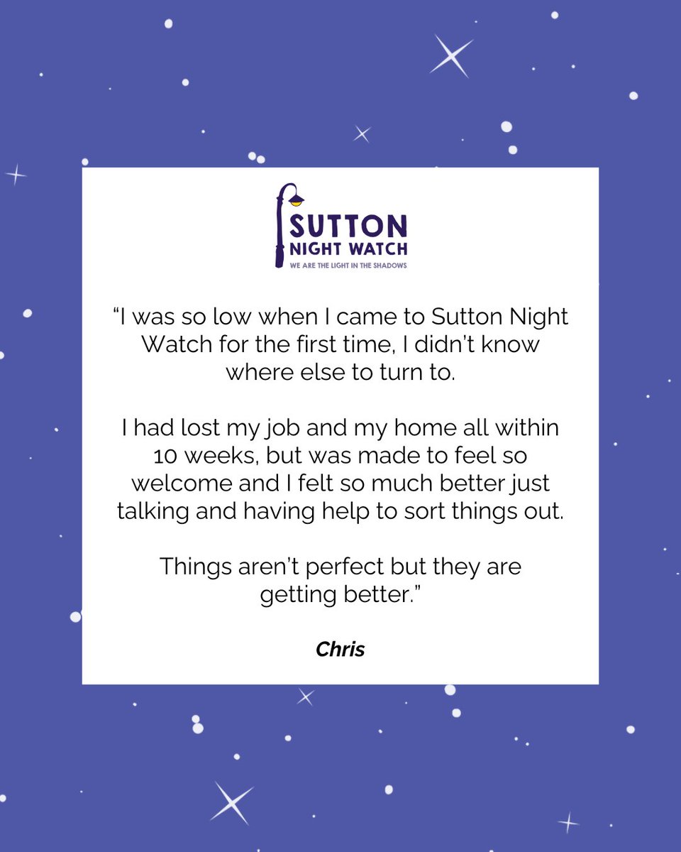 Snwhomeless's tweet image. When everything feels like it’s falling apart, knowing someone is there to listen can mean everything.
Chris came to us during one of the hardest times of his life, but the power of community has made a real difference 💜
#SuttonNightWatch #Homeless #TogetherWeCan