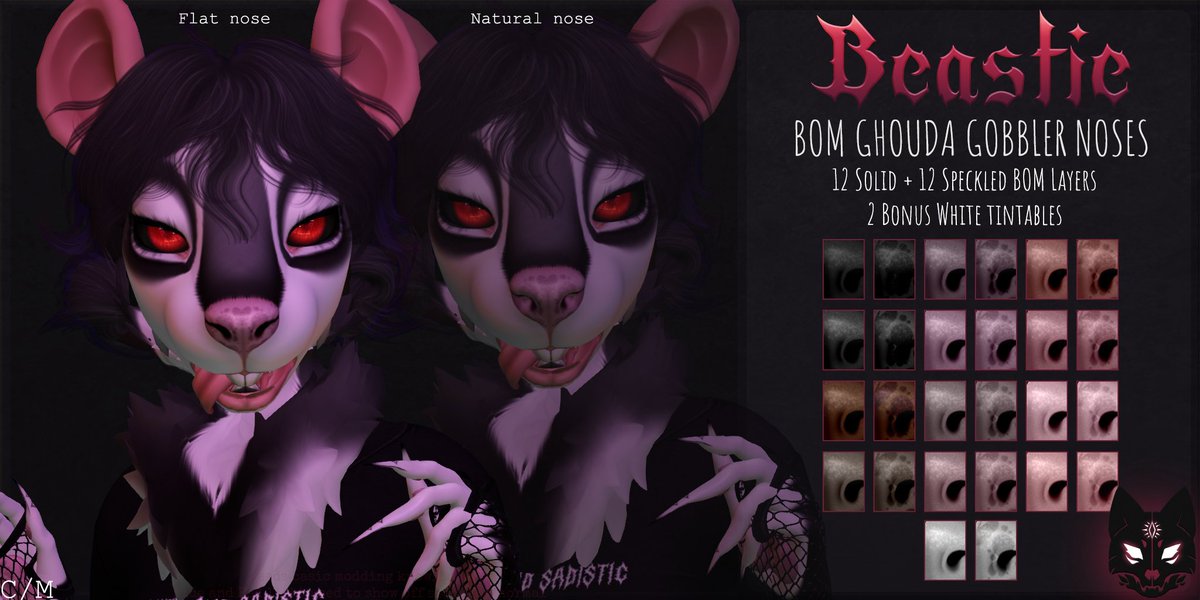 Mornin Beasties,

New Release!
Modifiable BOM Noses for the following heads: Espen, Fairy dragon (dog), and gouda gobbler!
280L

In world: maps.secondlife.com/secondlife/Vag…
Marketplace: marketplace.secondlife.com/en-US/stores/2…

#Furrysl #slfurry #secondlifefurry #secondlife
