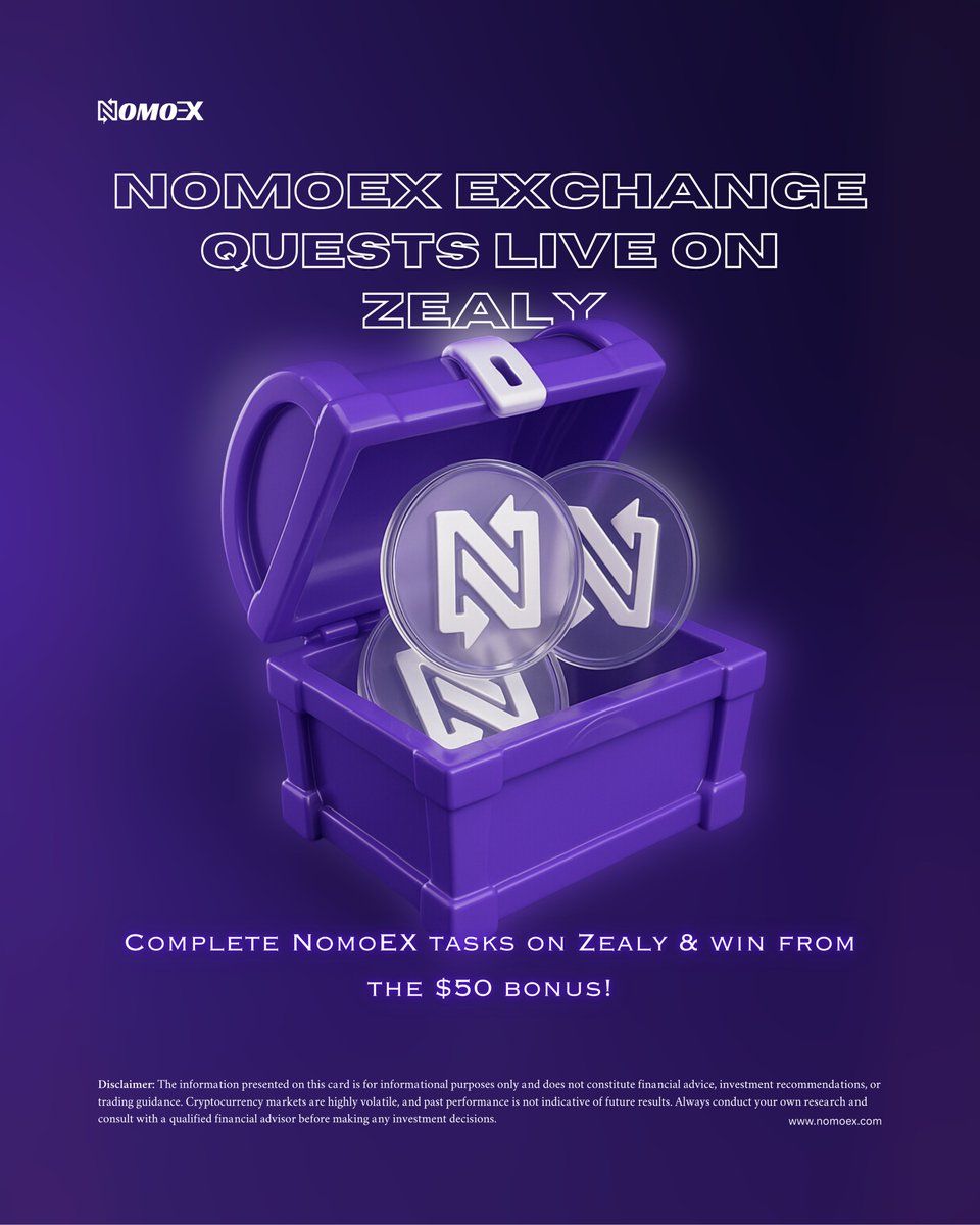 Want to boost your XP and bag more rewards? 

EXTRA 50 USDT from the Leaderboard of 200 USDT

NomoEX Exchange Quests on Zealy are 🔥LIVE — and we’ve added an EXTRA $50 USDT prize pool just for completing
Simple exchange tasks like:
✅ Signup
✅ First trade
✅ Staking etc..

💸
