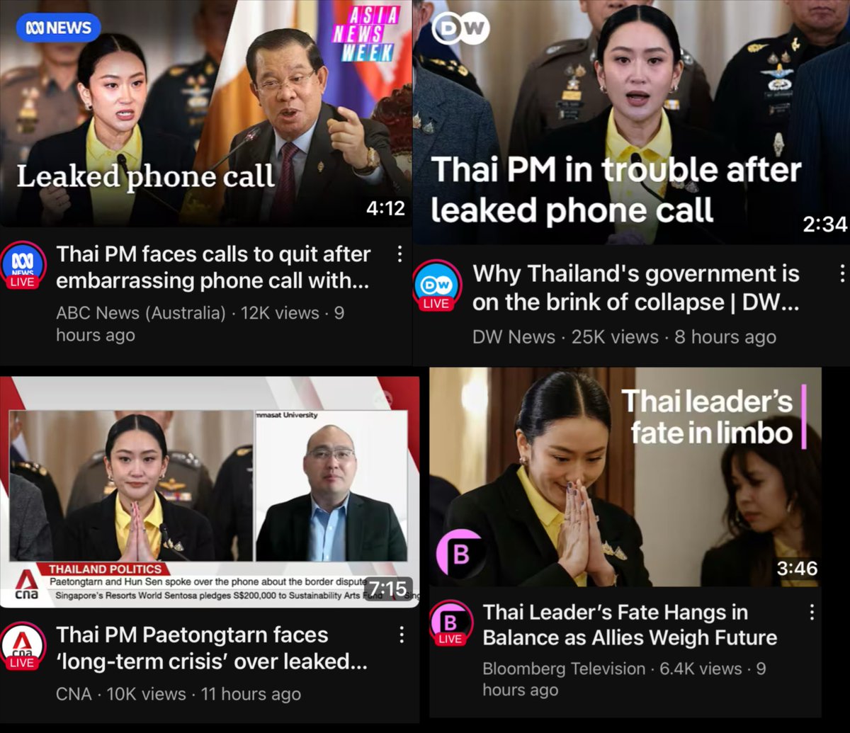 ช่าวแพทองธารคลิปหลุดดังไกลทั่วโลกเลย
เขาด่าทั้งสองคนนั่นแหล่ะ
คือด่าฮุนเซนว่าไม่มีมารยาท ต่อไปใครจะกล้าไปคุยด้วย
และเขาก็ด่าแพทองธารด้วยว่าอายุและประสบการณ์ที่น้อยนิดของแพทองธาร ไม่สามารถจัดการความขัดแย้งรุนแรงทั้งภายในและระหว่างประเทศได้