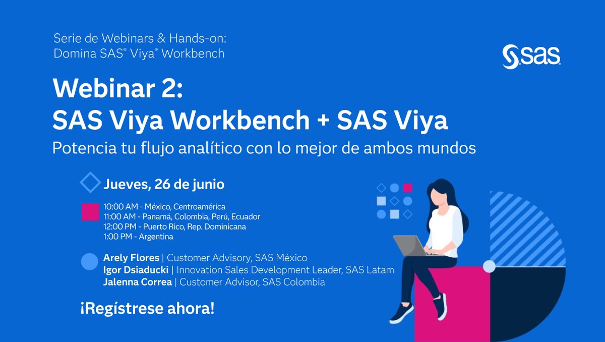 SASMexico's tweet image. Desarrolladores, científicos de datos, líderes y usuarios SAS, están invitados a descubrir cómo SAS Viya Workbench y SAS Viya transforman el ciclo de vida analítico.¡Nos vemos en el webinar! #SASViya #SASworkbench #SASWebinar #innovacion #analytica #python 2.sas.com/60114n7nx