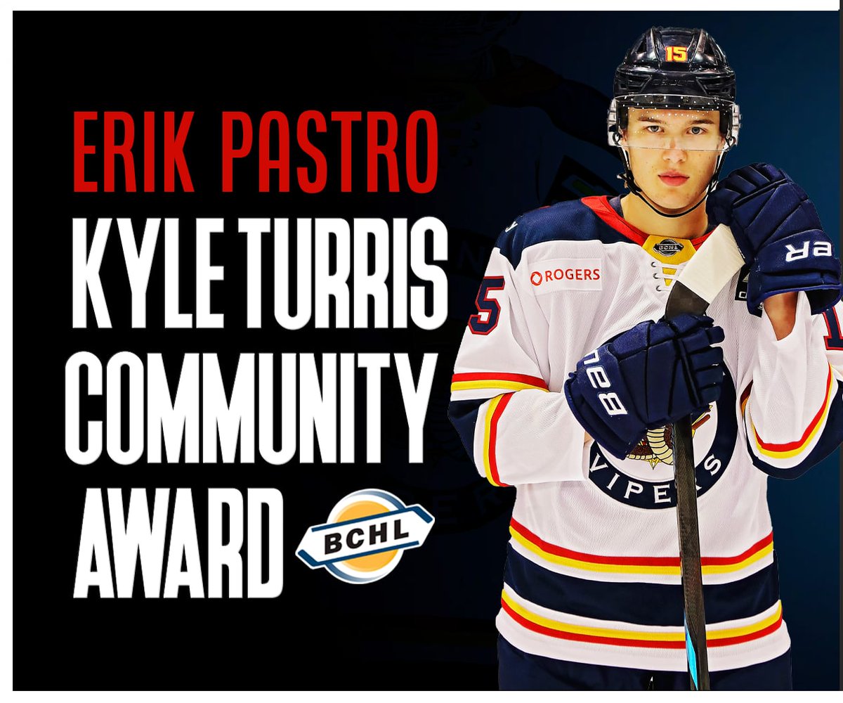 VernonVipers's tweet image. Congratulations to our very own Erik Pastro on winning the @BCHockeyLeague Kyle Turris Community Award!